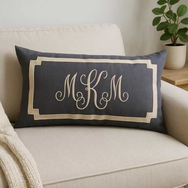 Lumbar Monogrammed Pillow Decorative Gray Throw Pillows, Monogram Couple Anniversary Gift - image 1