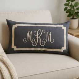 Lumbar Monogrammed Pillow Decorative Gray Throw Pillows, Monogram Couple Anniversary Gift - thumbnail 1