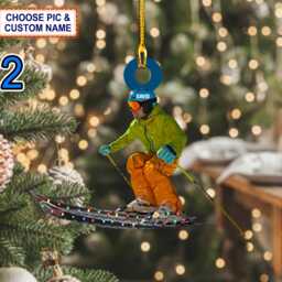 Custom Name Skier Personalized Ornament, Christmas Tree Hanging Decor, Flat 2D Gift For Skiing Lover - thumbnail 2
