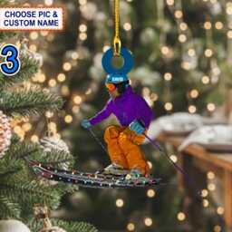 Custom Name Skier Personalized Ornament, Christmas Tree Hanging Decor, Flat 2D Gift For Skiing Lover - thumbnail 3