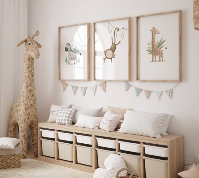 Safari Nursery Wall Prints, Decor, Boho Set Of 3 Beige Art, Neutral Art - image 1