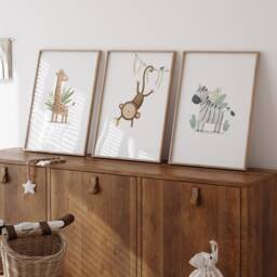 Safari Nursery Wall Prints, Decor, Boho Set Of 3 Beige Art, Neutral Art - thumbnail 2