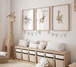 Safari Nursery Wall Prints, Decor, Boho Set Of 3 Beige Art, Neutral Art - thumbnail 1