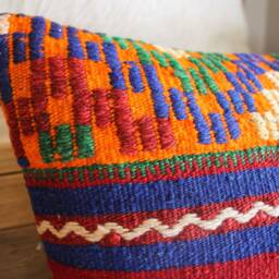 45cm Vintage Kilim Cushion Cover Handwoven - Striped Vibrant Colours - thumbnail 3