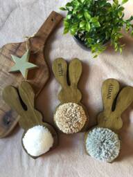 Easter Decoration, Wooden Rabbit, Pom Pom Bunny, Personalised Gift, Nursery, Home Decor - thumbnail 1