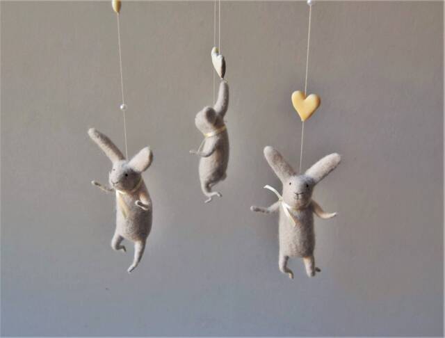 Off White Bunny Mobile, Nursery Baby Crib Mobile - image 1
