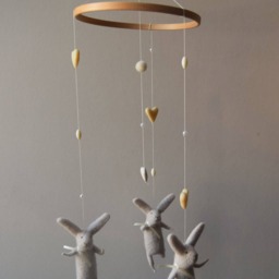 Off White Bunny Mobile, Nursery Baby Crib Mobile - thumbnail 4