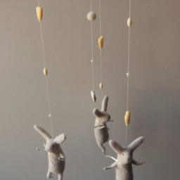 Off White Bunny Mobile, Nursery Baby Crib Mobile - thumbnail 2