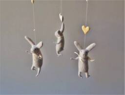 Off White Bunny Mobile, Nursery Baby Crib Mobile - thumbnail 1