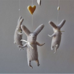 Off White Bunny Mobile, Nursery Baby Crib Mobile - thumbnail 3