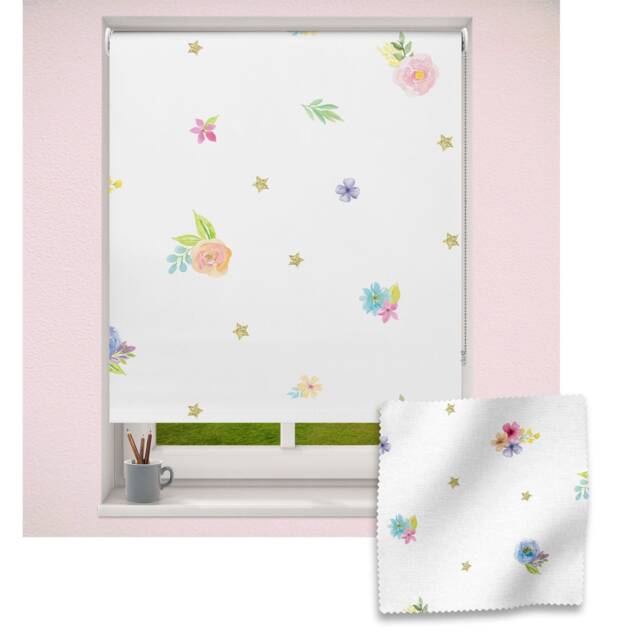 Flowers & Stars Roller Blind, Children's Made To Measure, Flower Blind - image 1