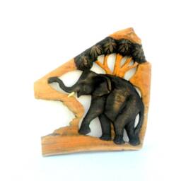 "Wood Carving Elephant With Tree Wooden Hand Carved Natural Rustic Driftwood Art Home Decor Wall Hanging/Gift 12""x11" - thumbnail 2