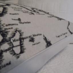 World Map Pillow Cover Black Print On Natural Linen, 26x26 - thumbnail 3