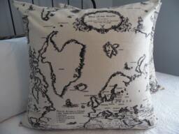 World Map Pillow Cover Black Print On Natural Linen, 26x26 - thumbnail 1
