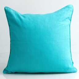 Aqua Ikat Pillow Cover Quadrille Georgia Linen, Turquoise Piping - 22x22 - thumbnail 4