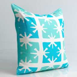 Aqua Ikat Pillow Cover Quadrille Georgia Linen, Turquoise Piping - 22x22 - thumbnail 2
