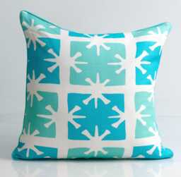 Aqua Ikat Pillow Cover Quadrille Georgia Linen, Turquoise Piping - 22x22