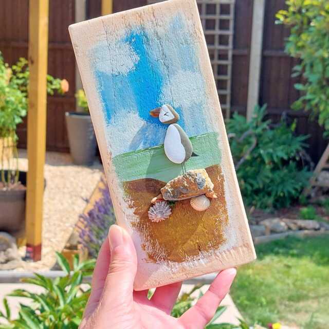 Handmade Puffin Wall Art Sea Glass & Beach Finds Coastal Home Decor - image 1