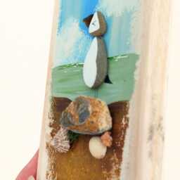 Handmade Puffin Wall Art Sea Glass & Beach Finds Coastal Home Decor - thumbnail 4