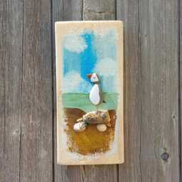 Handmade Puffin Wall Art Sea Glass & Beach Finds Coastal Home Decor - thumbnail 2