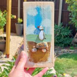 Handmade Puffin Wall Art Sea Glass & Beach Finds Coastal Home Decor - thumbnail 3