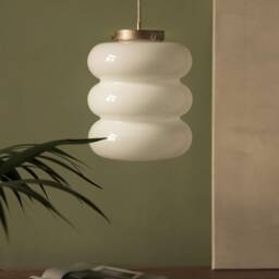 Art Deco Pendant Light With White Glass & Brass Or Nickel - Silver Top, Milk Hanging Lamp, Opaline Lighting Fixture - thumbnail 2