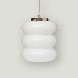 Art Deco Pendant Light With White Glass & Brass Or Nickel - Silver Top, Milk Hanging Lamp, Opaline Lighting Fixture - thumbnail 1