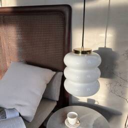 Art Deco Pendant Light With White Glass & Brass Or Nickel - Silver Top, Milk Hanging Lamp, Opaline Lighting Fixture - thumbnail 3