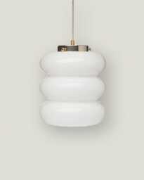 Art Deco Pendant Light With White Glass & Brass Or Nickel - Silver Top, Milk Hanging Lamp, Opaline Lighting Fixture - thumbnail 1