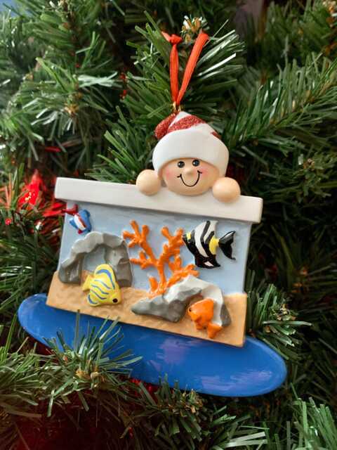 Personalized Child With Fish Christmas Ornament, Resin Keepsake