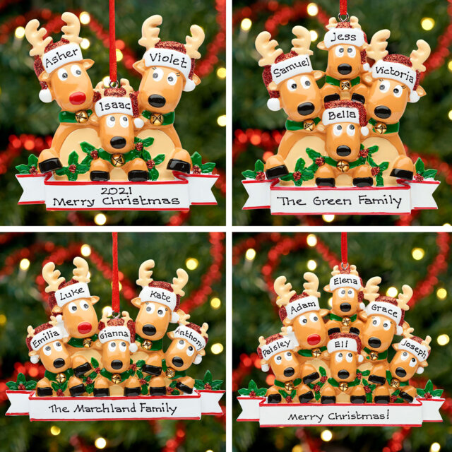Personalised Family Christmas Xmas Tree Decoration Ornament - Reindeer New - image 1