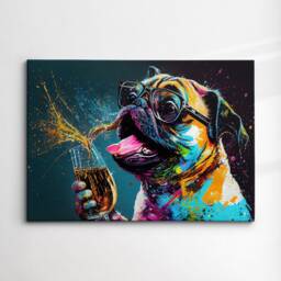 Pug Drinking Wine Fun Animal Dog Pet Lover Abstract Oil Painting Wall Art, Framed Canvas Poster Print, Home Kitchen Office Room Decor, Gifts - thumbnail 3