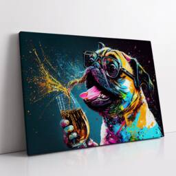 Pug Drinking Wine Fun Animal Dog Pet Lover Abstract Oil Painting Wall Art, Framed Canvas Poster Print, Home Kitchen Office Room Decor, Gifts - thumbnail 2