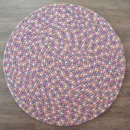 Pinkish Tone Wool Felt Ball Rug - Felted Carpet Round Area Pom Rugs For Bedroom, Living Room & Kids