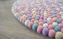 Pinkish Tone Wool Felt Ball Rug - Felted Carpet Round Area Pom Rugs For Bedroom, Living Room & Kids - thumbnail 2