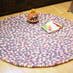 Pinkish Tone Wool Felt Ball Rug - Felted Carpet Round Area Pom Rugs For Bedroom, Living Room & Kids - thumbnail 3