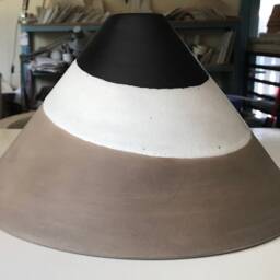 Handmade Ceramic Pendant Light Gray, Black & White Cone Lampshade - thumbnail 4