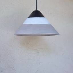 Handmade Ceramic Pendant Light Gray, Black & White Cone Lampshade - thumbnail 2