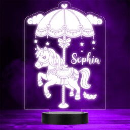 Kids Carousel Unicorn Horse Umbrella Stars Hearts Gift Colour Change Night Light - thumbnail 1