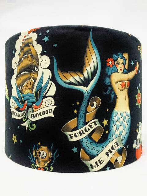 Mermaid Tattoo Lampshade Black Nautical Decor - image 1