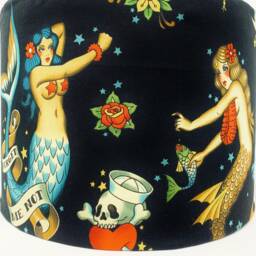 Mermaid Tattoo Lampshade Black Nautical Decor - thumbnail 4