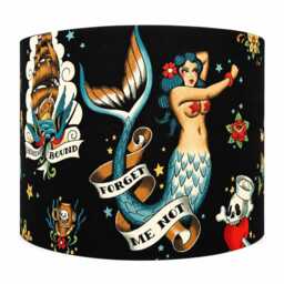 Mermaid Tattoo Lampshade Black Nautical Decor - thumbnail 4