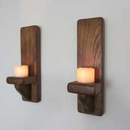 Pair Of Chunky Reclaimed Plank Wood Wall Sconces Candle Holders Made To Order - thumbnail 2