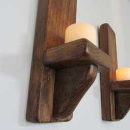Pair Of Chunky Reclaimed Plank Wood Wall Sconces Candle Holders Made To Order - thumbnail 3