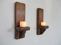 Pair Of Chunky Reclaimed Plank Wood Wall Sconces Candle Holders Made To Order - thumbnail 1