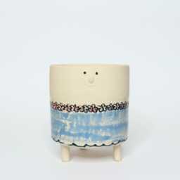 Handmade Footed People Planter With Flower Blue Jumper Design - thumbnail 1