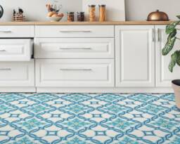 Turkish Tiles Decorative Vinyl Flooring, Beige Linoleum in Roll, Blue Homecoming Proposal Ideas, Oriental Aesthetic Room Decor - thumbnail 1