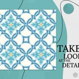 Turkish Tiles Decorative Vinyl Flooring, Beige Linoleum in Roll, Blue Homecoming Proposal Ideas, Oriental Aesthetic Room Decor - thumbnail 2