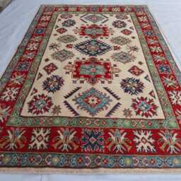 4'9x7'4 Ft Kazak Afghan Hand Knotted Area Rug - New Luxury Rug Medallion Turkish Geometric For Livingroom - thumbnail 2