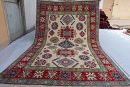 4'9x7'4 Ft Kazak Afghan Hand Knotted Area Rug - New Luxury Rug Medallion Turkish Geometric For Livingroom - thumbnail 1
